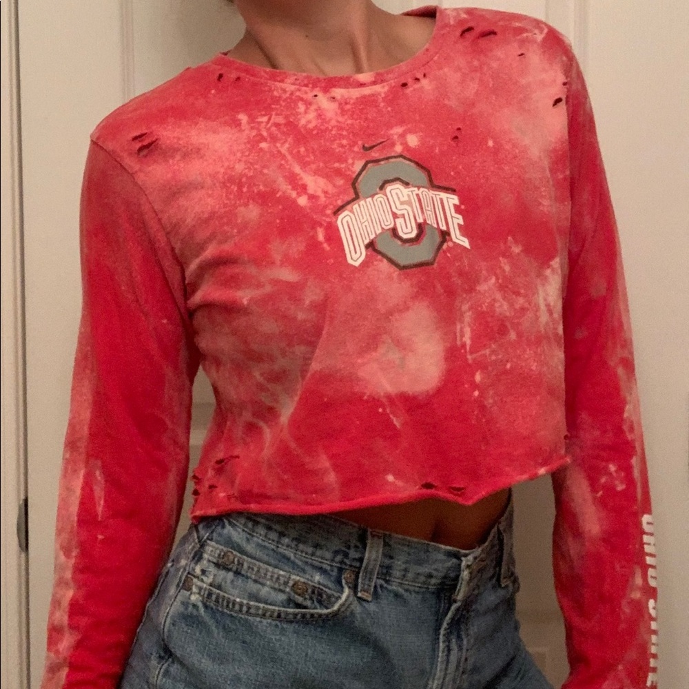 Custom-distressed Ohio State Buckeyes crop tee